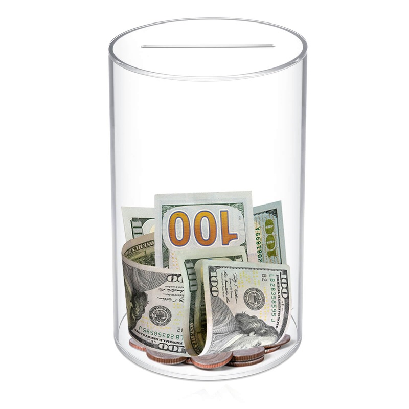 LMSNE Piggy Bank for Adults or Kids, Clear Piggy Bank Must Break to Open, Unopenable Acrylic Savings jar, Size 8” H x 5” Diame