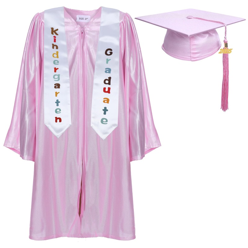 Newrara Kindergarten Graduation Cap and Gown Stole Package for Kids (Pink, 24)