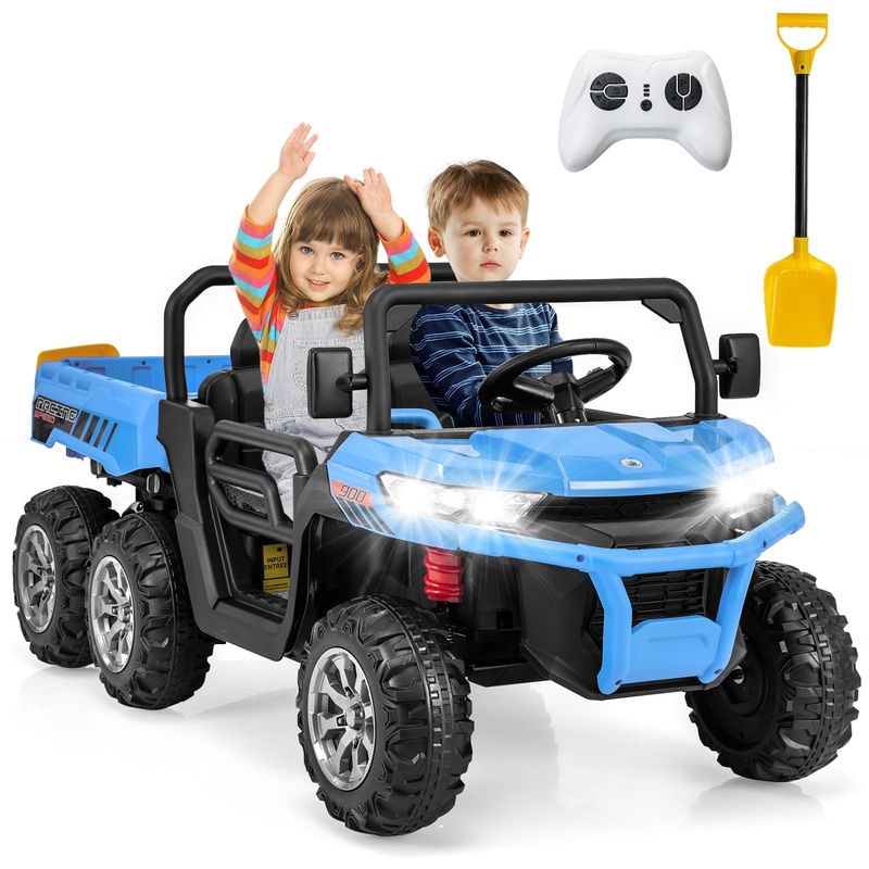 OLAKIDS 24V 2 Seater Ride on Dump Truck, 4WD 6×6 Battery Powered Kids UTV with Remote Control, 4 x 90w Engine, Electric Dump Bed