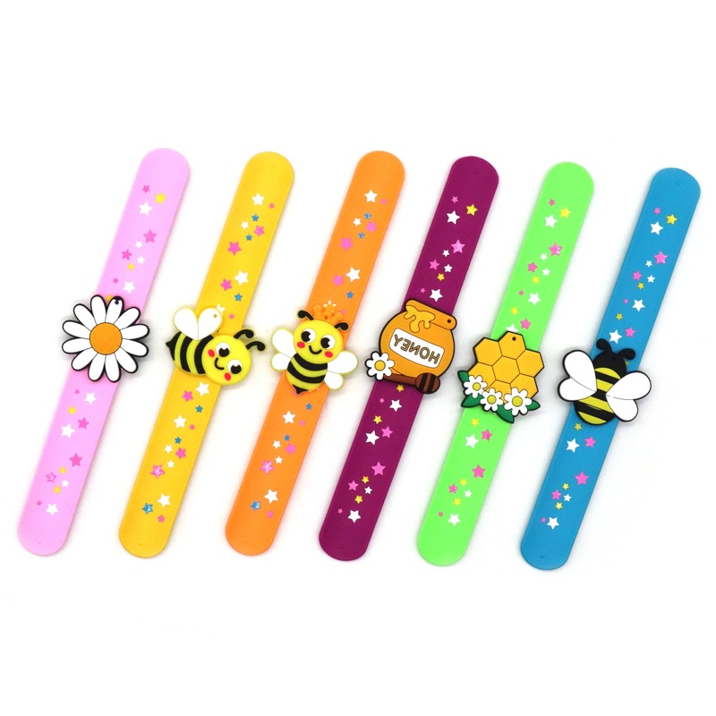 PAITUEND Bee Theme Slap Bracelets Party Favors- Bee Silicone Wristbands (6pack) for Boys&Girls Birthday&Bee Theme Party Supplies