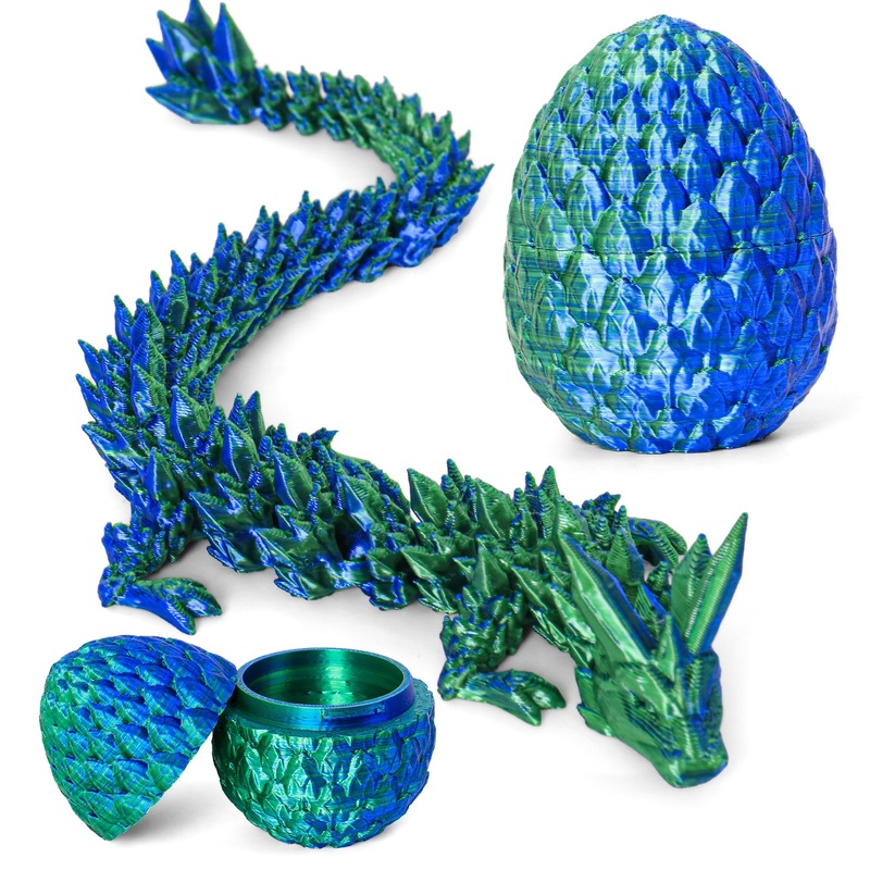 Philicoco 3D Printed Articulated Dragon Egg – Easter Basket Stuffers, Fidget Toy Gift for Kids & Adults(Green)