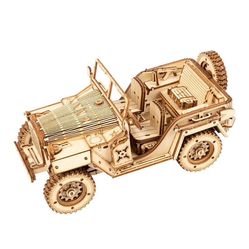 RoWood Model car Kit to Build, 3D Wooden Puzzle for Adults & Teens, DIY Scale Mechanical Vehicle Model Craft Kits – Army SUV
