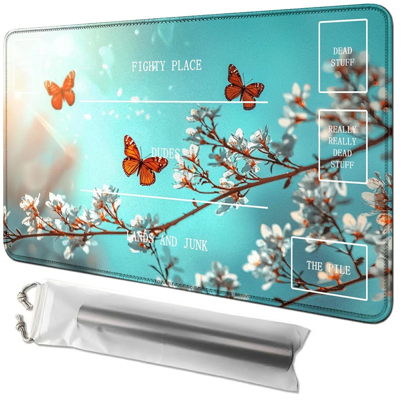 RWUTYTIUL Butterfly Blue Card Playmat 24 X 14 Inch with Tube Bag, Card Gameplay Desk Mats for Commander Deck MTG RPG CCG TCG Car