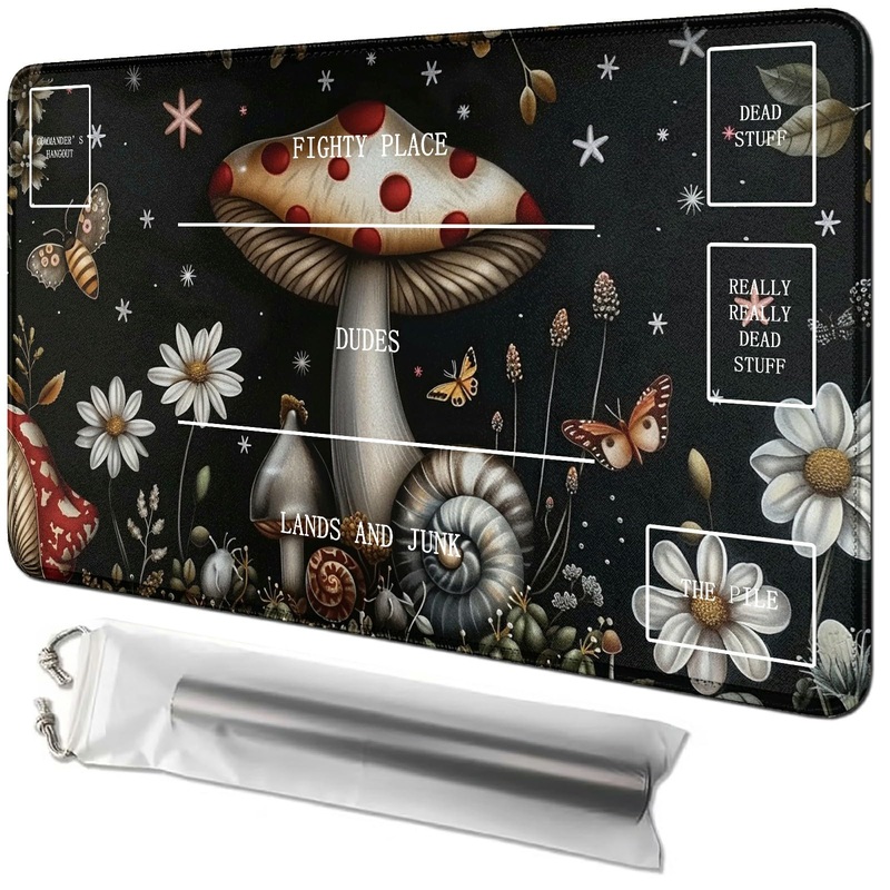 RWUTYTIUL Mushroom Card Playmat 24 X 14 Inch with Tube Bag, Card Gameplay Mat with Zones Commander Deck Board MTG RPG CCG TCG Ca