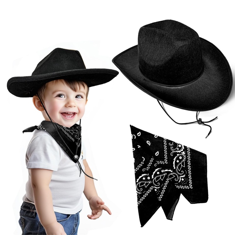 SeptCity Toddler Cowboy Hat and Bandana for Age 2-5 (Black)