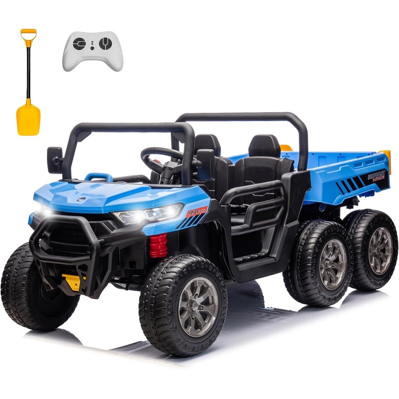 sopbost 2 Seater 24V Kids Ride On Truck with Electric Dump Bed, 4WD Battery Powered Ride On Toy Car with Remote Control, Extra S