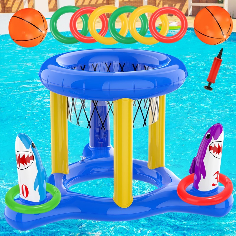 Uniqhia Pool Games Toys Set for Kids, Floating Pool Basketball Hoops & Pool Ring Toss Game, Swimming Pool Toys for Kids Ages 4-8