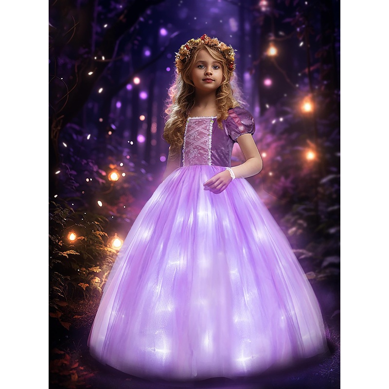 UPORPOR Light Up Purple Princess Dress Costumes for Girls Kids Toddler Halloween Christmas Birthday Party Dress Up Clothes Outfi