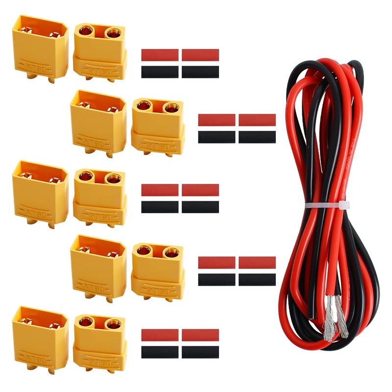 VLOZJXI XT90 XT-90 Male and Female Bullet Connectors with 2M 14 AWG Silicone Wire, XT90 Plug Set for RC Lipo Battery Drone Elect