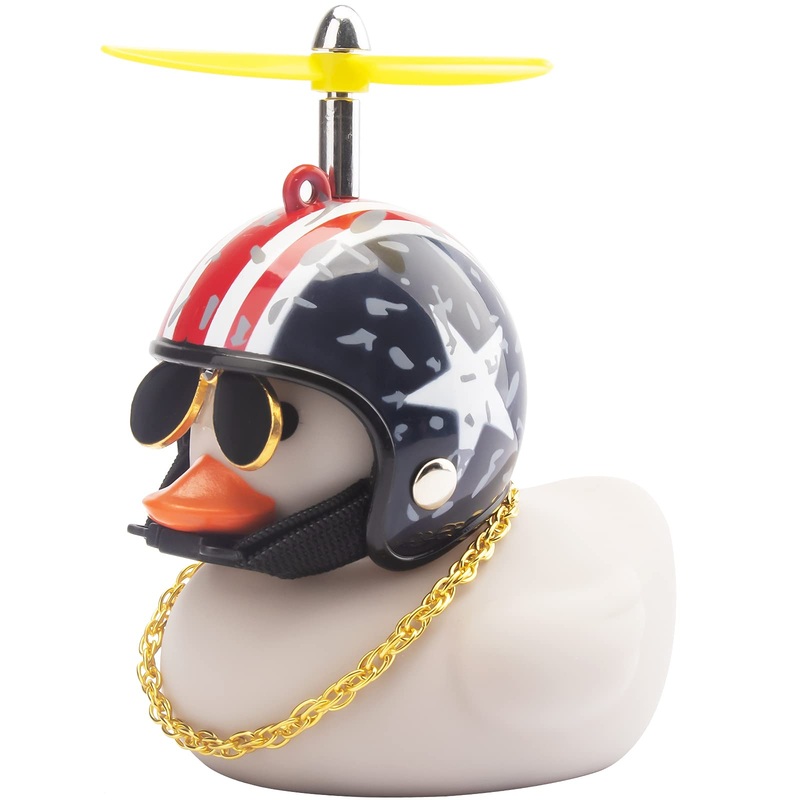 Wonuu Rubber Duck Toy Car Decoration Ornaments – Grey Duck Car Dashboard Decorations with Cool Glasses and Propeller Helmet