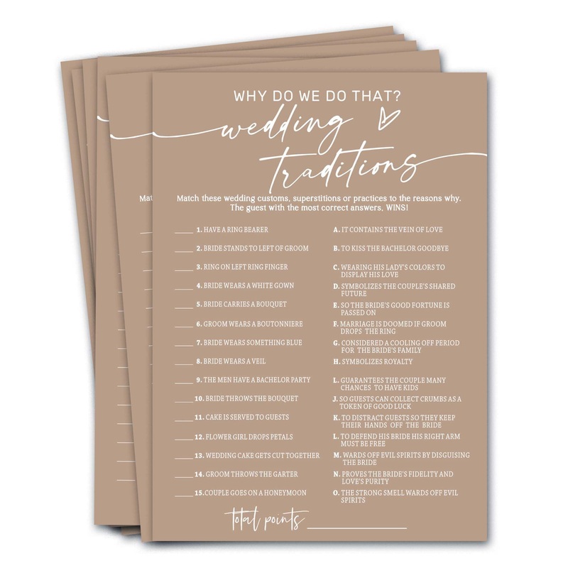 Wybgno Bridal Shower Games Cards, Wedding Traditions Why Do We Do That, 25 Game Cards with 1 Answer Card, Engagement Party Weddi