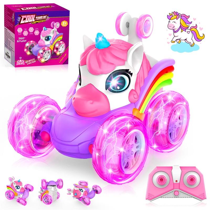 ZIZZ RC Cars for Girl Age 4-8 – Pink Remote Control Car for Girls, RC Stunt Car 360 Rotating Crawler with Headlights Cars Toys f