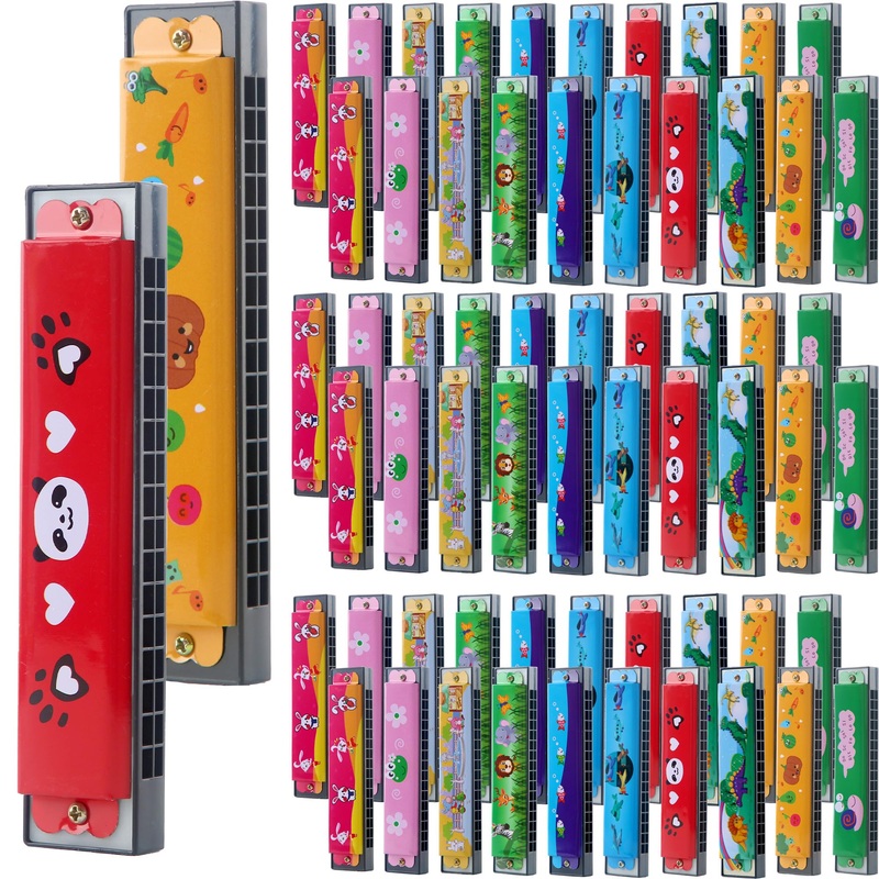 100 Pcs Kids Cartoon Harmonica Bulk 16 Holes Plastic Harmonica Toys for Children Beginners Party Goodie Bags Stuffers, Random Co