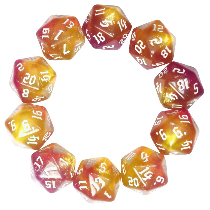 10PCs D20 Polyhedral Dice Set 22mm for DND RPG MTG Dungeons and Dragons Dice (Purple + Gold)