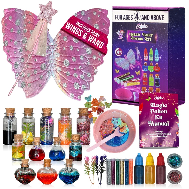 Ajelo Fairy Potions Kit for Kids Magic Set with Wings Wands, 15 Bottles, Halloween & Christmas Party DecorationsToys Girls & Boy