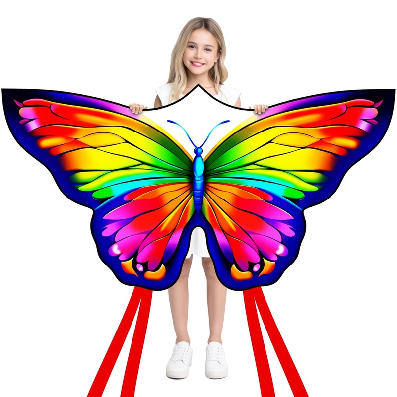 Butterfly Kites for Kids & Adults – Rainbow Color Easter Kites for Outdoor Family Fun, Includes Kite String & Carry Bag, Perfect