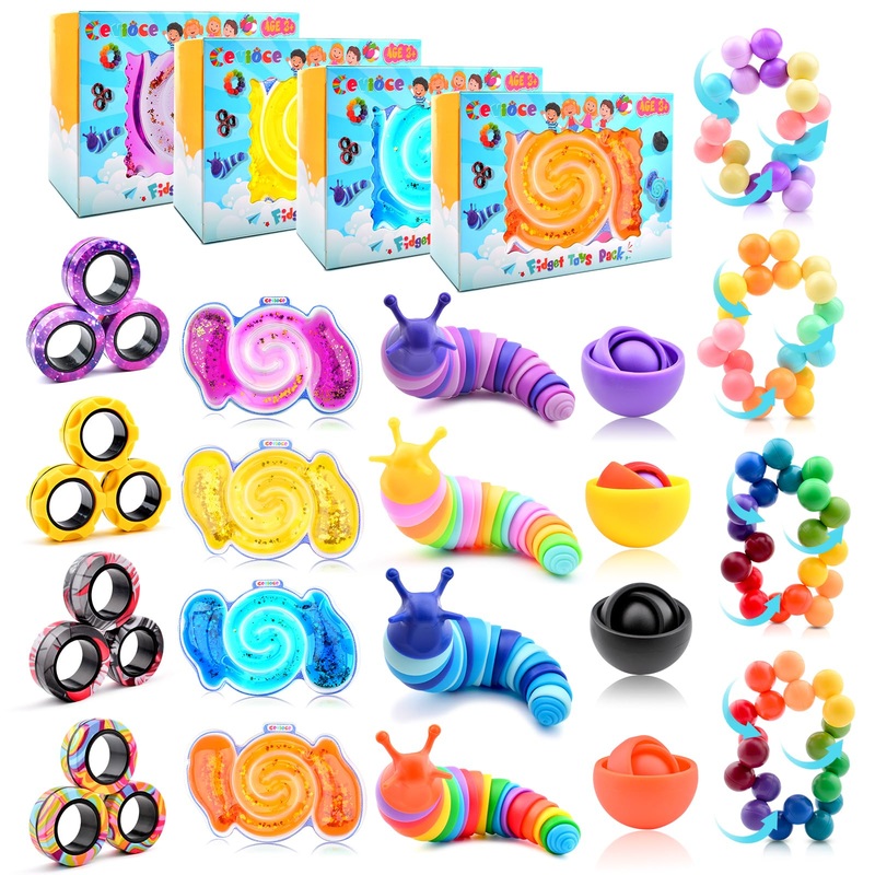 Cevioce 20Pcs Fidget Toys Adults Pack,Stocking Stuffers for Teens Boys Girls,Autism Sensory Toys with Fidget Spinner Slug Magnet
