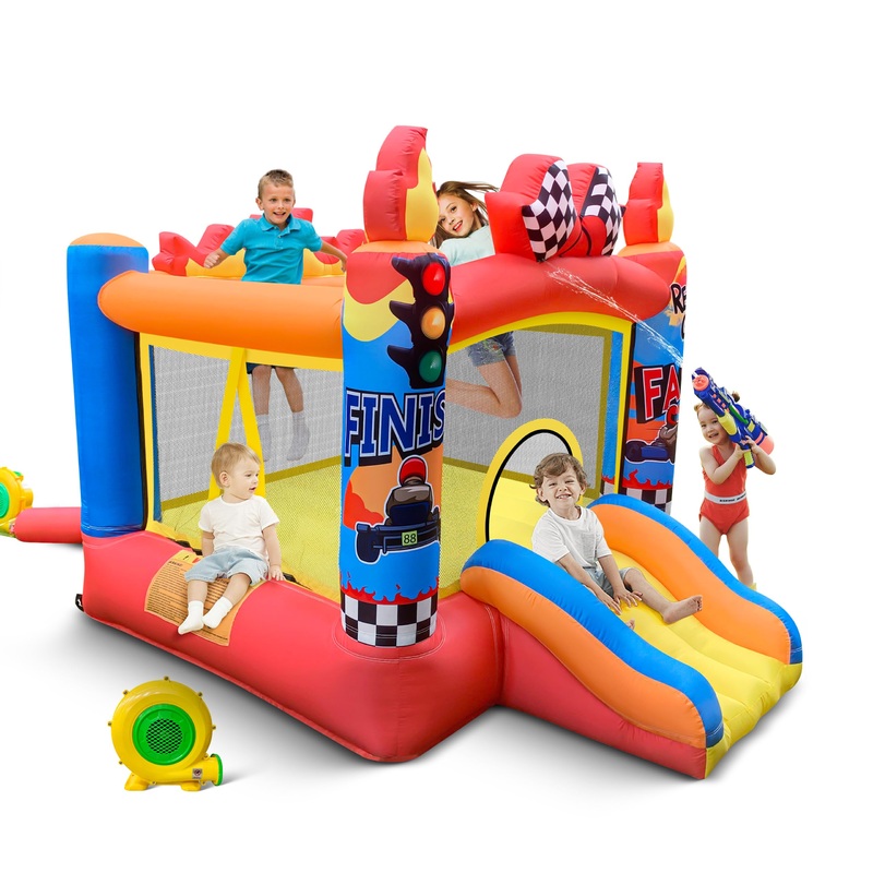 Culaluva Inflatable Bounce House: Bouncy Castle 2-in-1 with Slide for Kids Aged 3-6 – with 370W Blower & Storage Bag – Indoor Ou