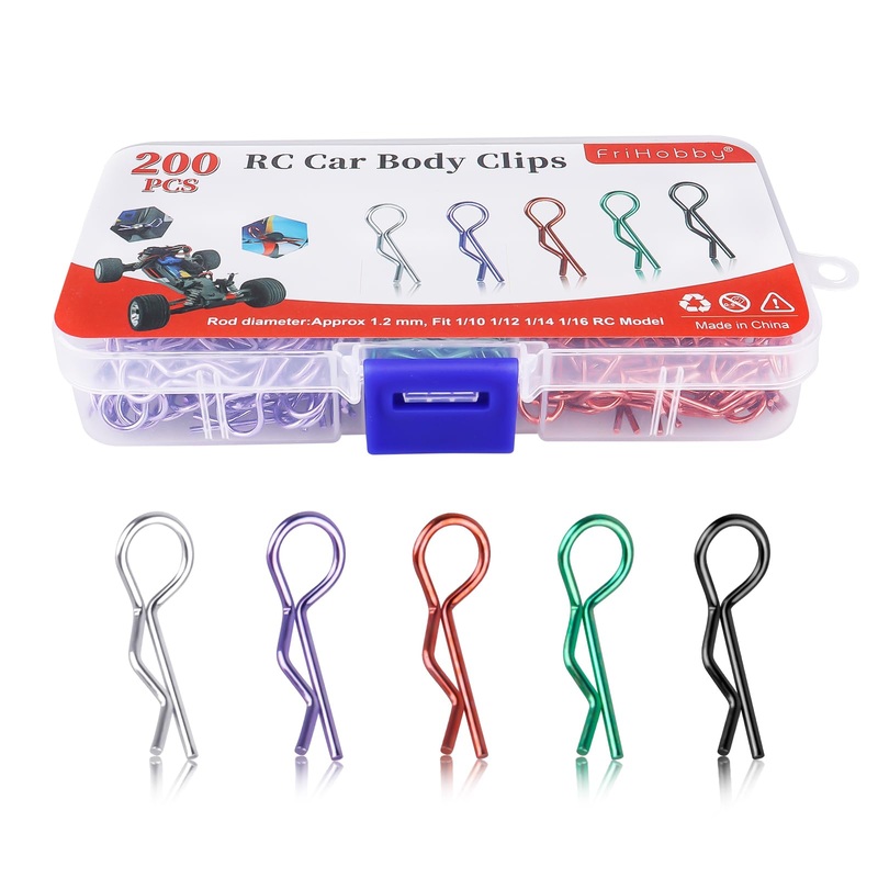 FriHobby 200 PCS Universal Bent RC Body Clips Colorful R Clips for All 1/10-1/16 Scale for Traxxas Redcat HPI Tamiya HSP Exceed