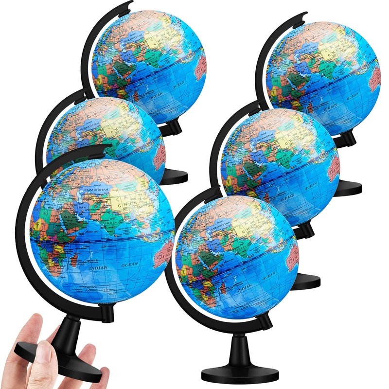 Henoyso 6 Pcs 4.6” World Globe for Kids Learning Mini Desk Classroom Decorative Earth Globes with Black Stand Educational Rotat