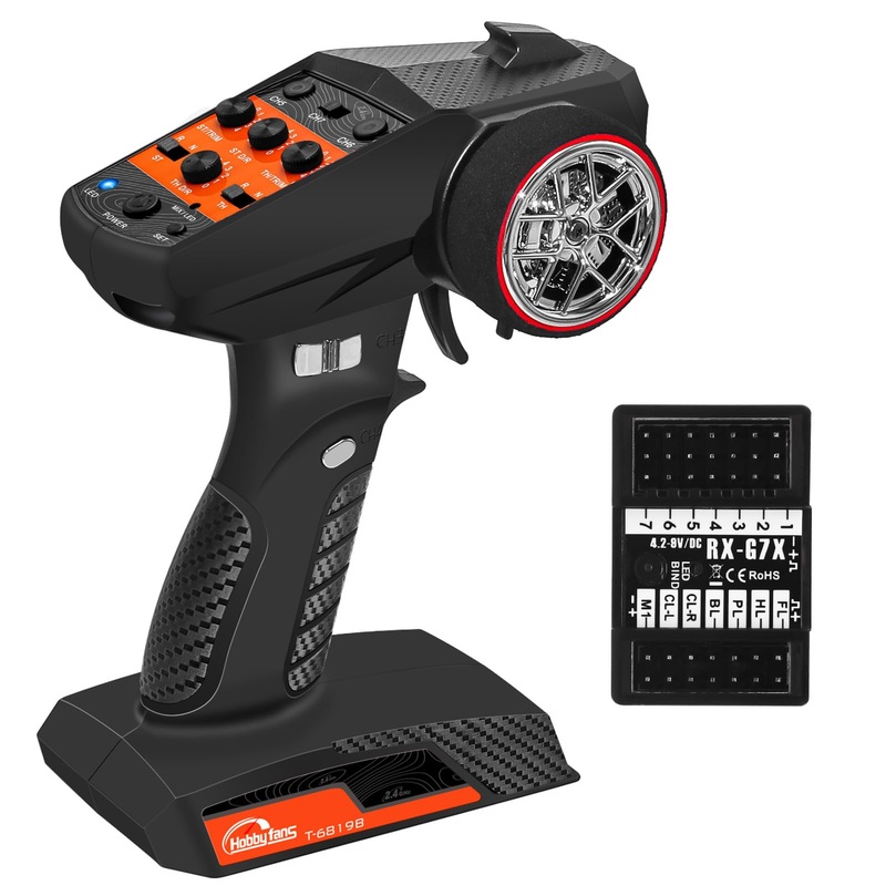 Hobby Fans RC Radio System 7CH 2.4G RC Transmitter with Receiver and Lanyard Anti-Jamming Remote Controller for RC Car Crawler B