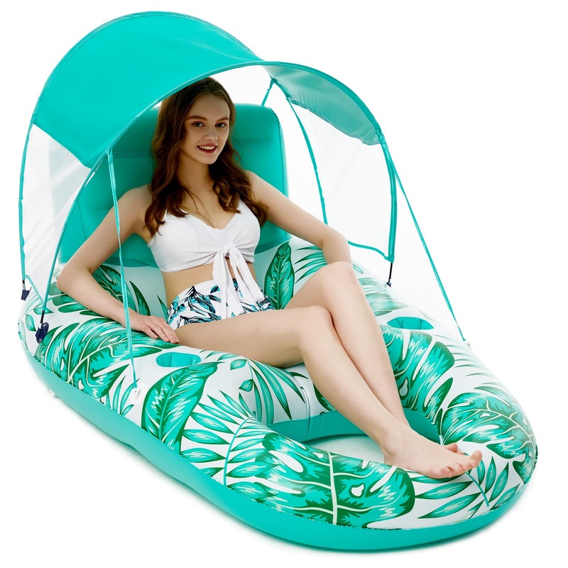 Jasonwell Pool Floats with Canopy – Inflatable Pool Float Adult Lounger Floaties Raft Floating Chair for Swimming Pool Lake Wate