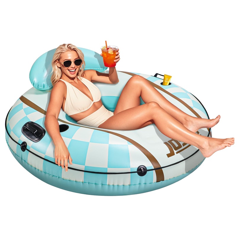 JOSEN River Floats for Adults Heavy Duty 350lb, XL River Tubes for Floating – 53” Large Pool Floats Adult with 2 Cup Holders, I