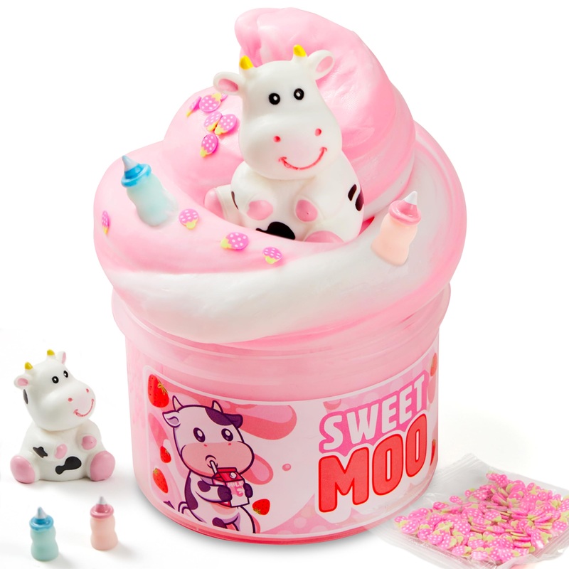 JOYIN Strawberry Milk Cow Slime – Soft, Non-Sticky, Mess-Free, Stress Relief Butter Slime Toys for Kids Classroom Reward, Boys a