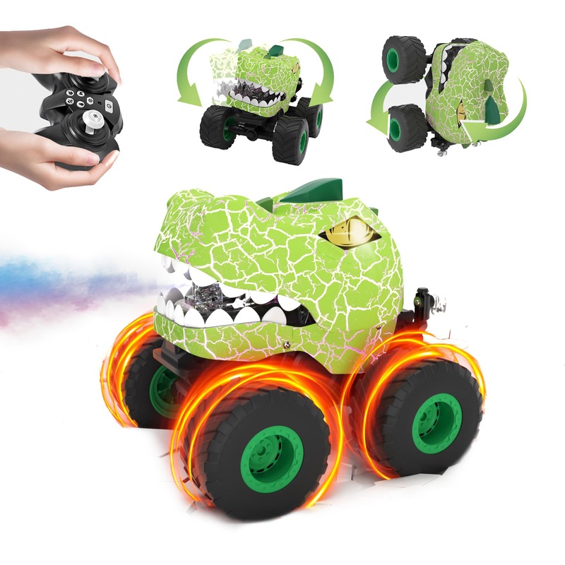 LEFEI Dinosaur Remote Control Car,RC Monster Trucks for Boys 3-12 Year Old,360 Rotating RC Stunt Car Truck Toys with Spray,Light