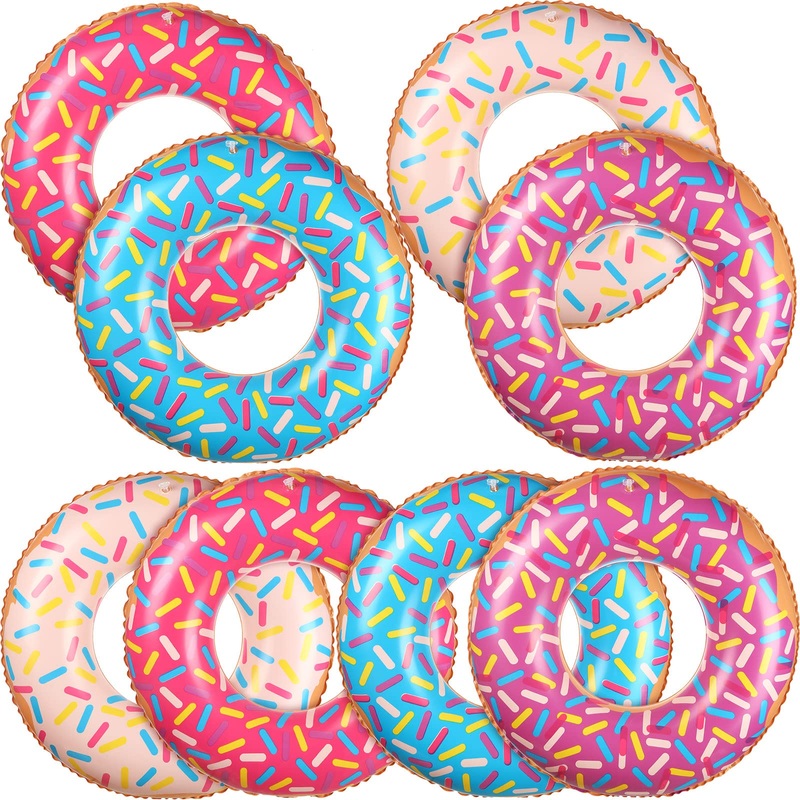 Leitee 8 Pcs Kids Inflatable Donut 21.7 Inch Sprinkle Donut Pool Floats Doughnut Inflatable Swim Tube Swimming Ring Colorful Bea