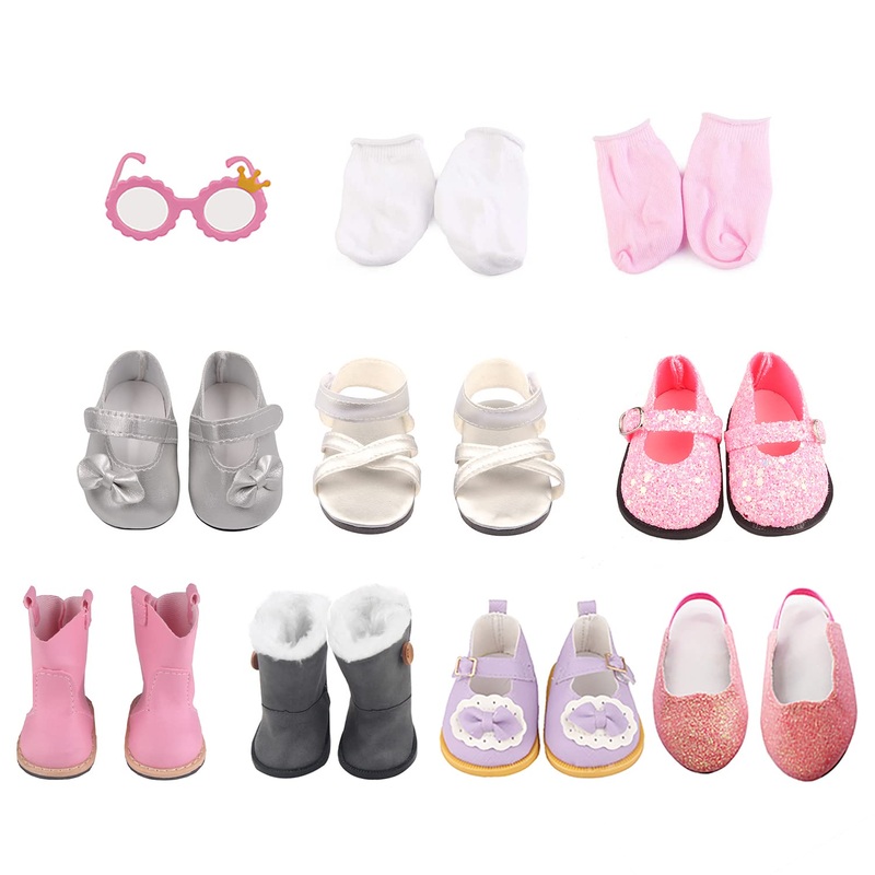 MSYO 19 Pcs Doll Shoes & Accessories for 18 Inch Dolls,7 Pairs Seasonal Styles with Doll Snow Boots/Sandals/Sequins/Shoes/ Socks