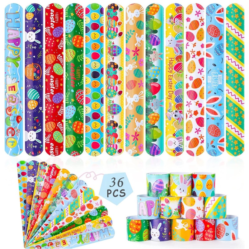 NovaHance 36 Pcs Easter Slap Bracelets Toys Easter Basket Stuffers Egg Fillers Gifts Party Favor