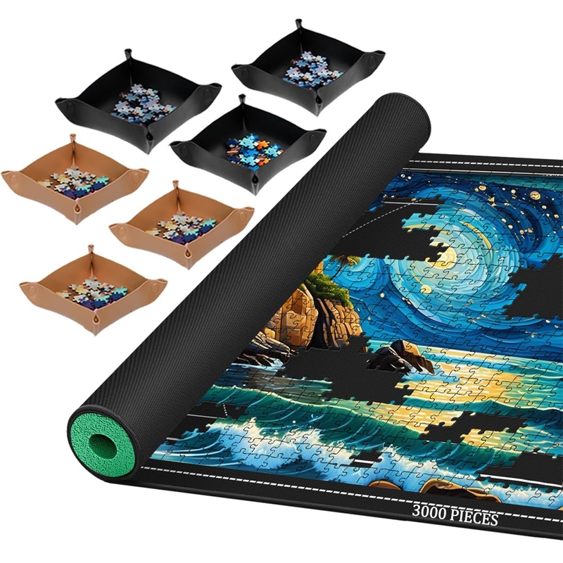 Pohxev Jigsaw Puzzle Mat Roll Up, Portable Saver Pad 53    x 35    Up to 3000 Pieces, Puzzle Matt Rollup with Non-Slip Rubber Bo