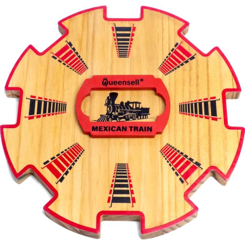 Queensell Wooden Mexican Train Hub – Mexican Train Accessories for Classic Domino Game – Mexican Train Centerpiece 7.8×7.8×0.5 i