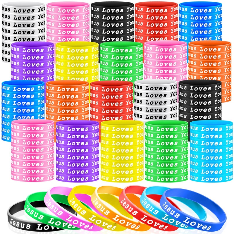 Skylety Jesus Loves You Silicone Bracelets Colorful Rubber Wristbands Jesus Loves You Wristbands Christian Rubber Bracelets for