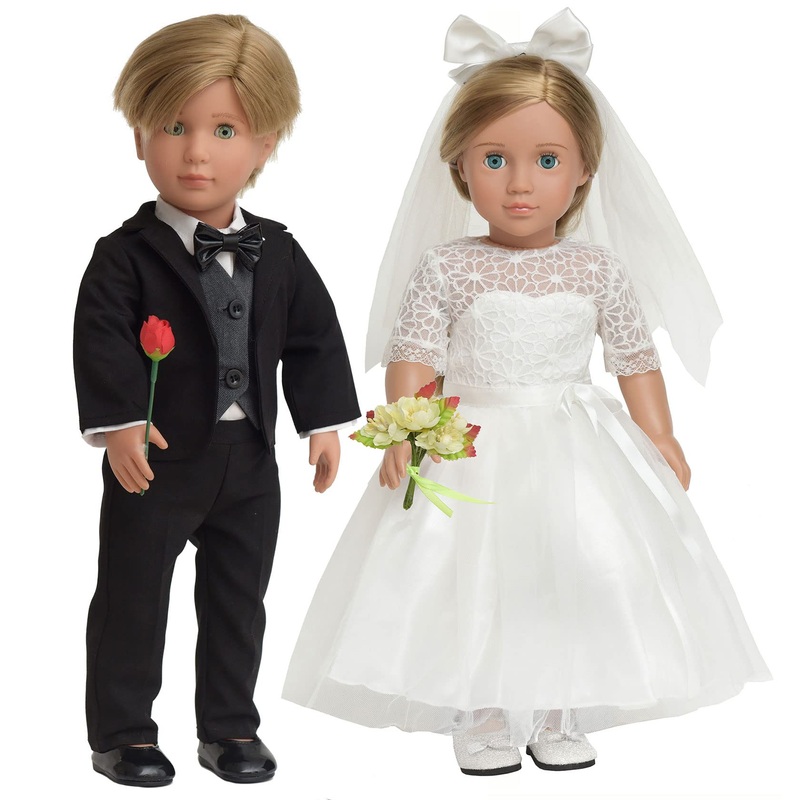 sweet dolly Doll Clothes Accesories First Communion Wedding Dress and Suit Set for American 18 inch Doll Boy and Girl