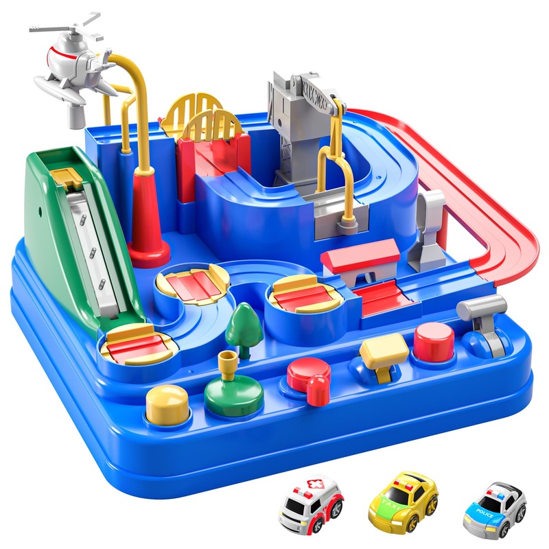 TEMI Kids Race Track Toys with 3 Mini Cars – Puzzle Rail Car Adventure Playset for 3-7 Year Old Boys and Girls