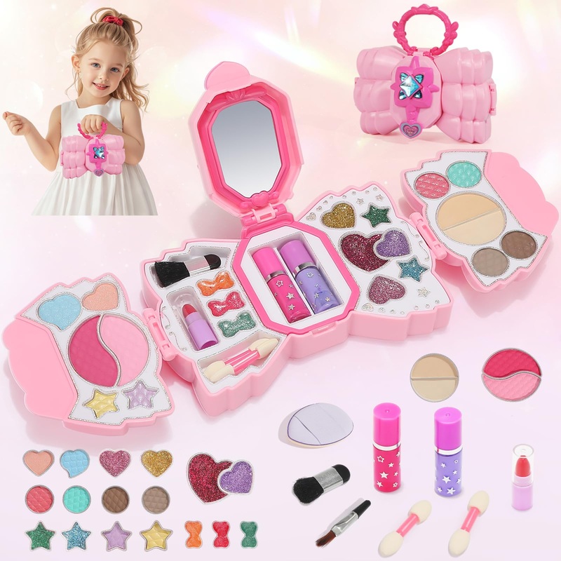 Topsolid Kids Makeup Kit for Girl, Real Washable Makeup for Kid with Mirror, Kids Makeup Sets for Girls 5-8, Princess Toys Cosme
