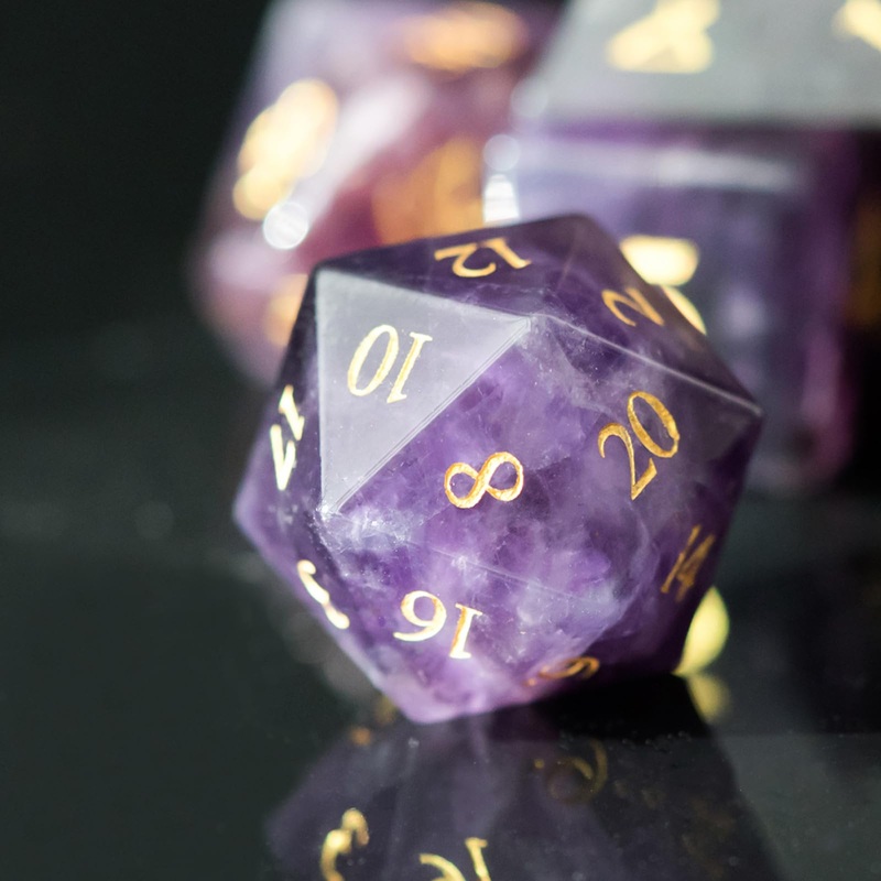 UDIXI Amethyst Gemstone Dice Set D&D Crystal Stone DND Dice with Gift Case for Dungeons and Dragons Role Playing Games Tabletop