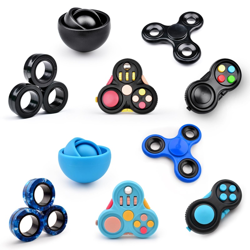 Yrissmiss Fidget Toys Adults Pack 10Pcs,Fidget Spinner with Magnetic Rings Gyro,Fidget Controller Autism Sensory Toys,ADHD Stres