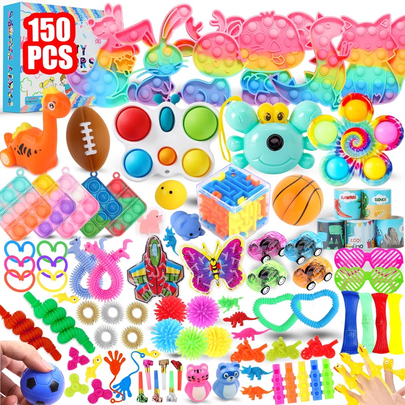 150Pcs Fidget Toys Pack, Bulk Party Favors For Kids, Stocking Stuffers, Treasure Box Chest, Birthday Party, Classroom Carnival P