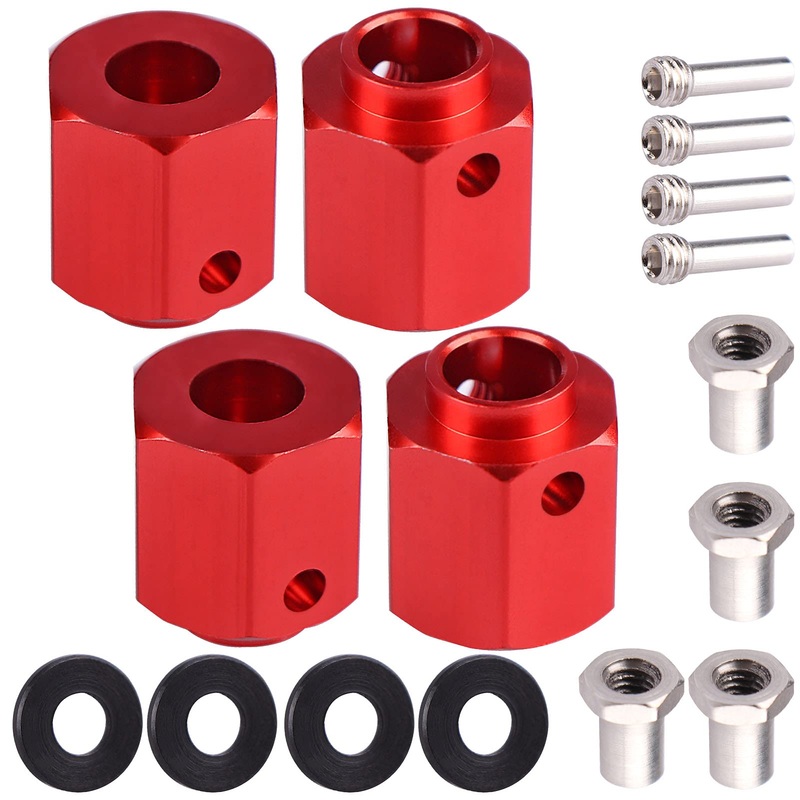 Aimrock Aluminum Hex Extended Wheel Hubs 12Mm Offset Spacers Upgrades For 1/10 Trx4 Trx6 Rc Crawler Truck (Red)