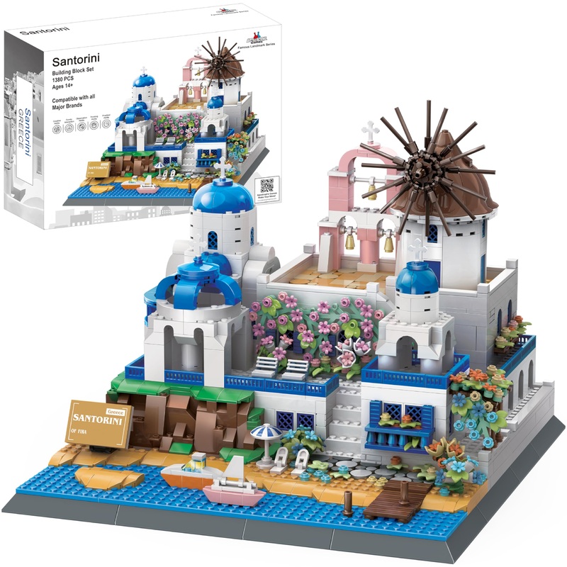 Apostrophe Games Santorini Building Block Set – 1372 Pieces – Model Building Blocks For Adults And Kids – Greece’S Island Archit