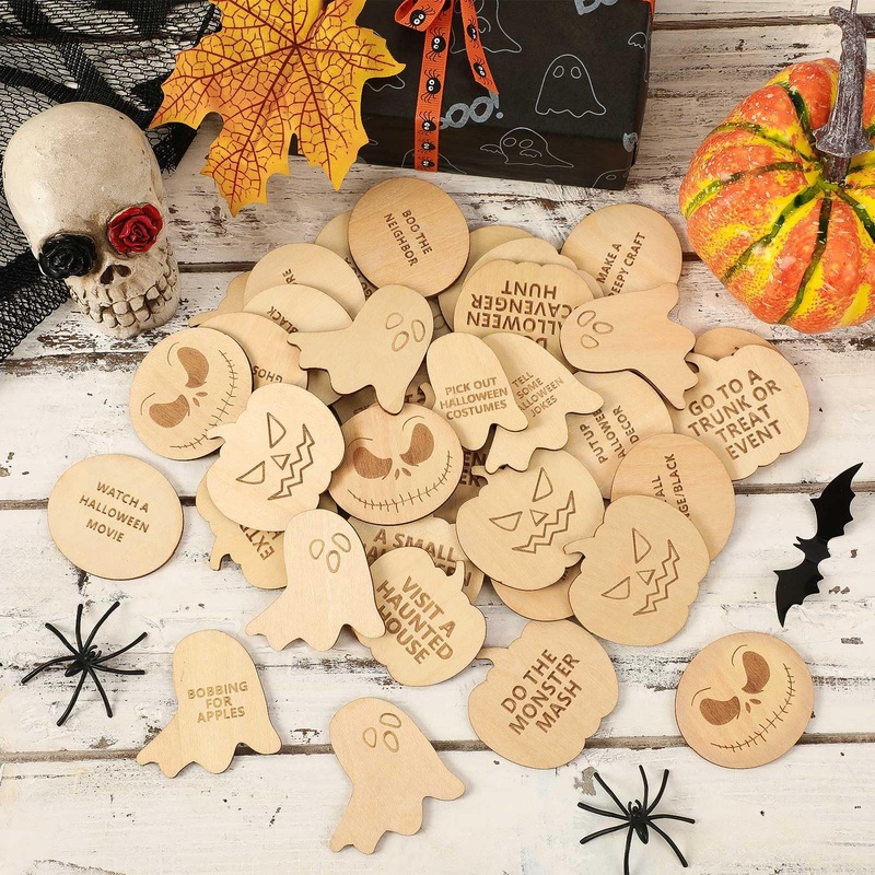 Cypherx Halloween Wood Crafts For Kids, Halloween Treasure Hunt Tokens For Kids, Halloween Activity And Reward Wood Tokens, Diy