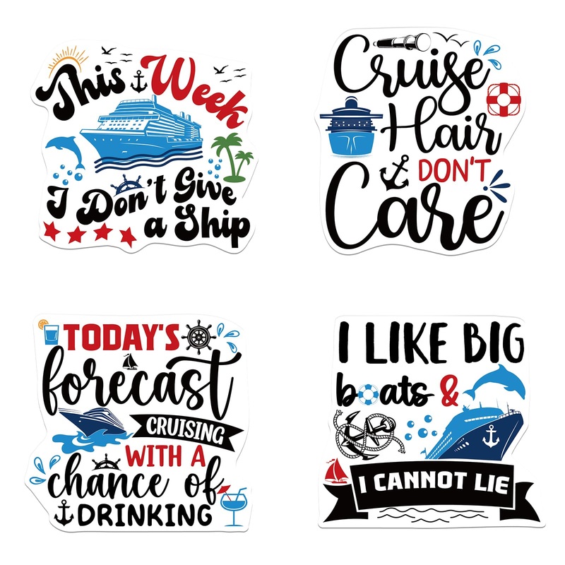 Dazoratix Large Cruise Door Magnets – 4 Pcs Funny Nautical Cruise Door Magnetic Decor Stickers Big Week Trip Stateroom Magnet Bo
