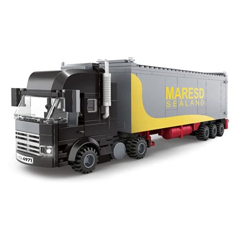 General Jim’S Black Semi Truck Building Blocks Set – 231Mm Highly Detailed Model – Realistic Black Cab, Gray And Yellow Trailer,