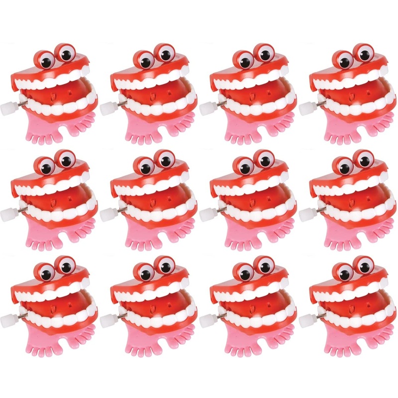 Happy Deals ~ Wind Up Chatter Teeth With Eyes | 12 Pack | 1.75 Inch Chattering Walking Toys