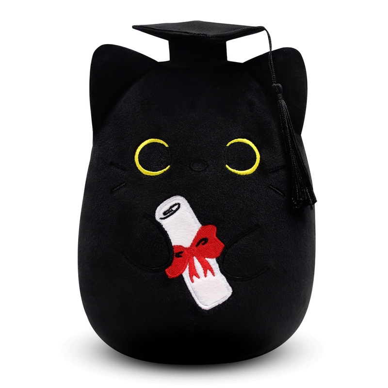 Jizwpoom Cat Stuffed Animals Black Cat Plush,Cat Graduation Plush Black Cat Plushie, Graduation Cat Plush Toy Stuffed Animal Cat