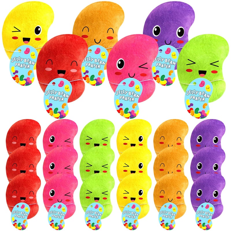 Mooliwe 24 Sets Easter Plush Jelly Beans With Prayer Card Soft Stuffed Easter Beans Bulk Religious Basket Filler Religious Gift