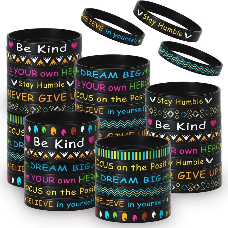 Morcheiong 60 Pieces Motivational Rubber Wristbands Black Inspirational Quote Silicone Bands Unisex Style- 12 Designs